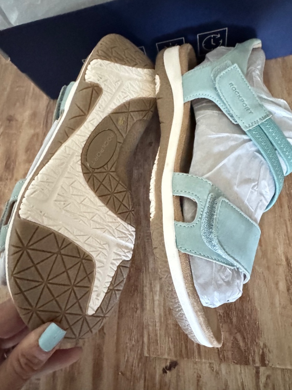 NWT Rockport Shevon Sandal Light Blue Soft Leather Double Adjustable Straps 9W - Picture 15 of 16
